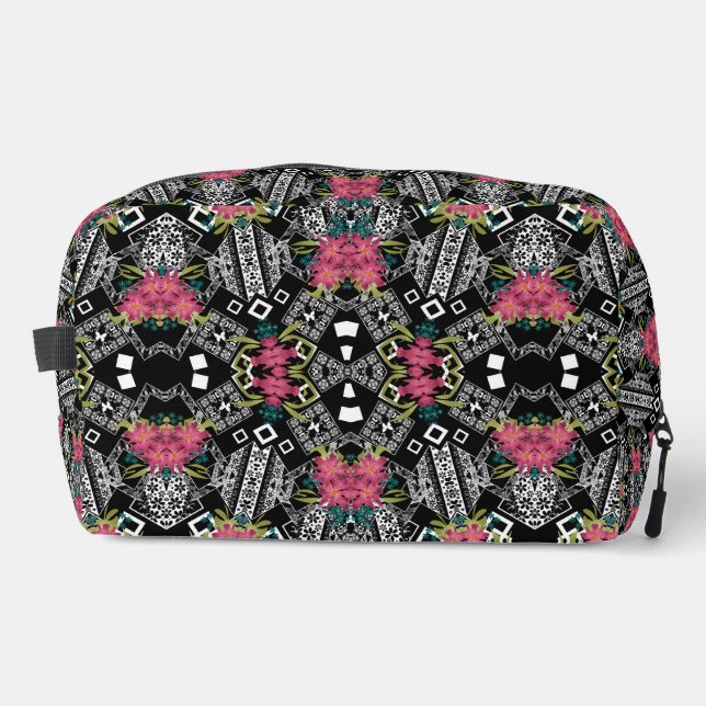 Trousse De Toilette Bouquets de fleurs roses sur une géométrie (Recto)