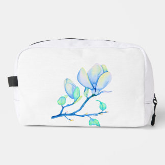 Trousse De Toilette Branche de Magnolia Aquarelle Bleu Vert Botanique