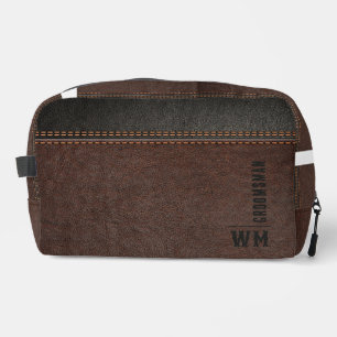 Trousse De Toilette Brown Faux en cuir Monogramme Groomsman Cadeau