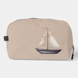 Trousse De Toilette Brown Sailing Boat and Name on Beige