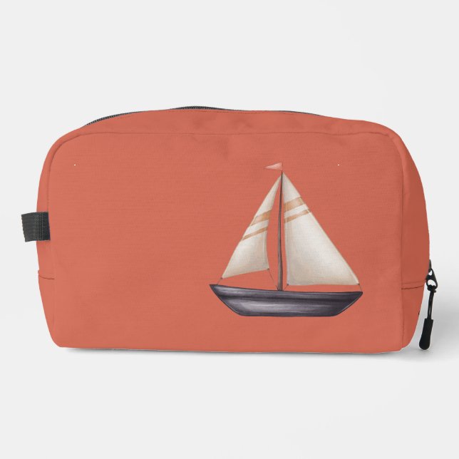 Trousse De Toilette Brown Sailing Boat and Name on Red (Recto)