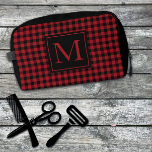 Trousse De Toilette Buffle Rouge Et Noir Plaid Monogramme Personnalisé