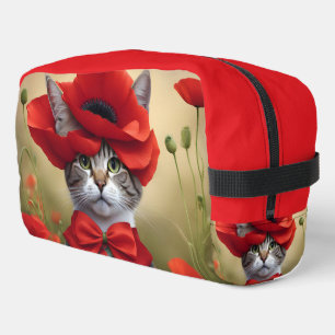 Trousse De Toilette Chat avec une robe faite de coquelicot