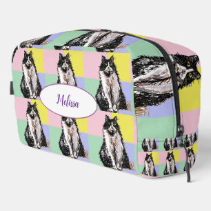 Trousse De Toilette Chat Tuxedo Pastel Damier Rose Jaune Filles