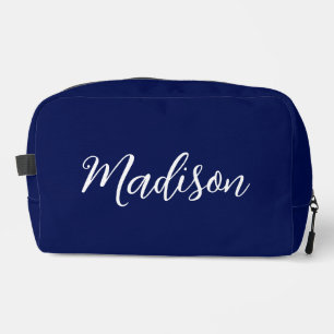 Trousse De Toilette Chic Bleu Marine Nom Personnalisé Écriture Manuscr