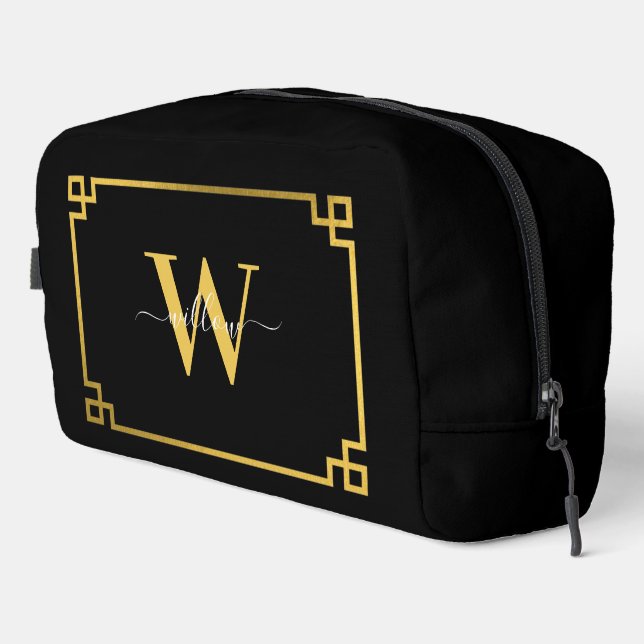 Trousse De Toilette Clé grecque noire et or Monogramme (Coin droit)
