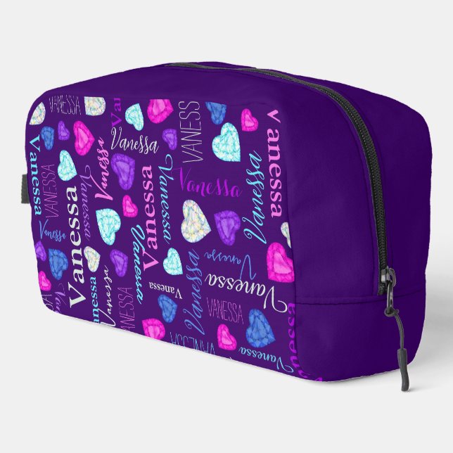 Trousse De Toilette Coeurs de pierres précieuses nom personnalisé Vane (Coin droit)