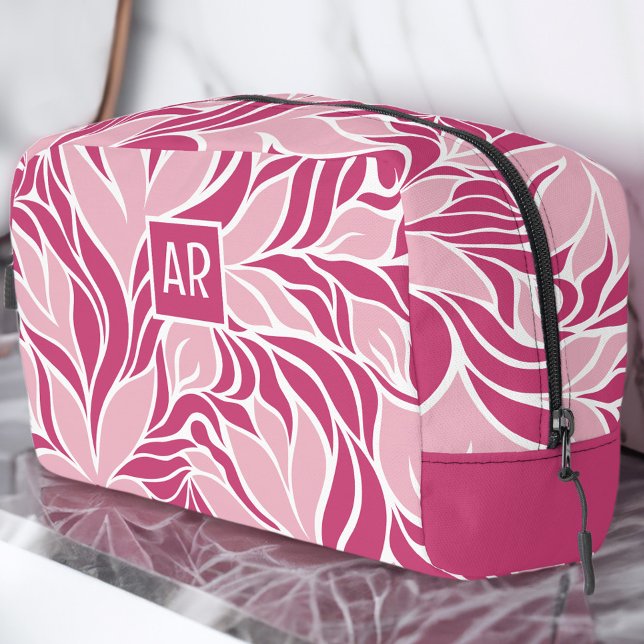 Trousse De Toilette Cool rose et blanc Motif Floral moderne Monogramme (Cool Pink & White Modern Floral Pattern Monogram Dopp Kit)