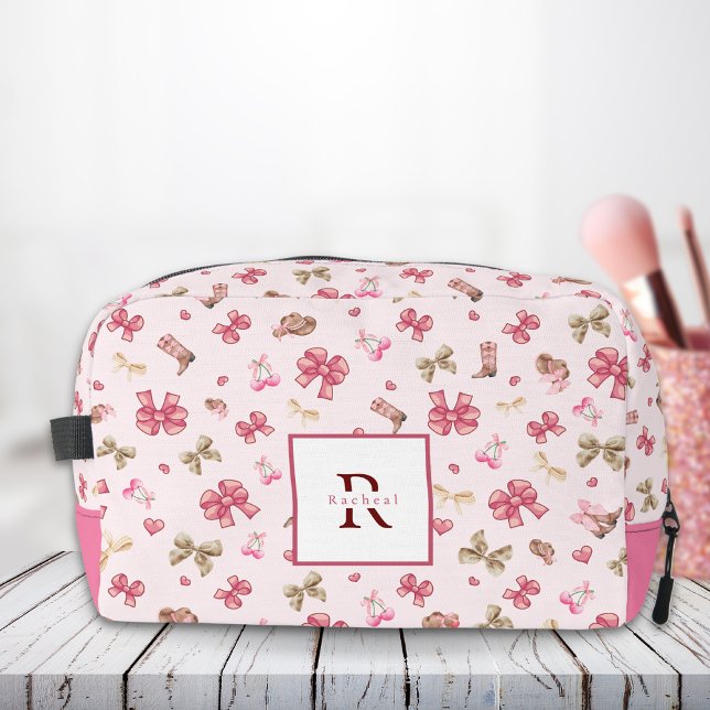 Trousse De Toilette Coquette fille rose Motif Monogramme Nom (Créateur téléchargé)