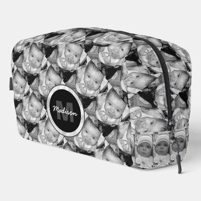 Trousse De Toilette Customisez votre motif photo noir blanc Monogramme (Coin droit)
