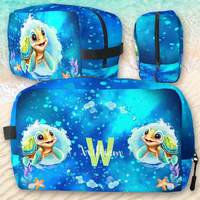 Trousse De Toilette Cute Happy Turtle Boy Ocean Blue Nom (Cute Happy Turtle Boy Ocean Blue Name Dopp Kit)