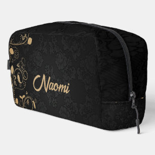 Trousse De Toilette Damas florales noir et or