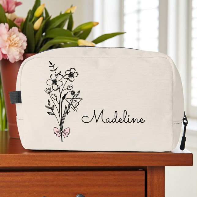 Trousse De Toilette Demoiselle d'honneur beige florale personnalisée (Créateur téléchargé)