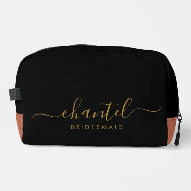 Trousse De Toilette Demoiselle d'honneur écriture dorée moderne noir (Recto)