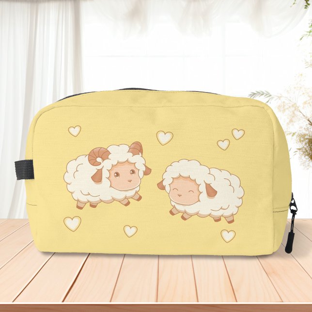 Trousse De Toilette Deux mignonnes Petites Ewe de bélier sur Jaune (Créateur téléchargé)