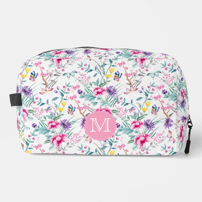 Trousse De Toilette Élégant Boho Chic Fleurs & Papillons Monogramme (Recto)
