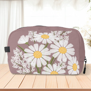 Trousse De Toilette Élégante marguerite florale blanche sur Rosy Brown