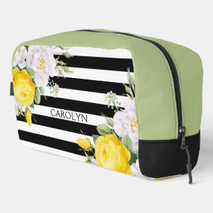 Trousse De Toilette Élégantes Roses Jaunes Anglaises avec Rayures Noir
