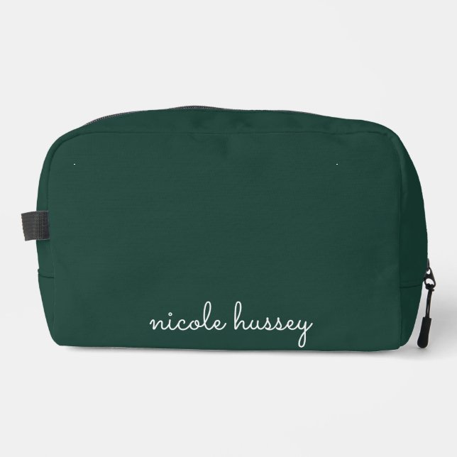 Trousse De Toilette Émeraude verte | Moderne Monogramme élégant (Recto)