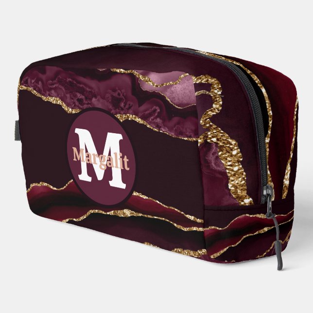 Trousse de toilette en agate Burgundy Gold Glitter (Coin droit)
