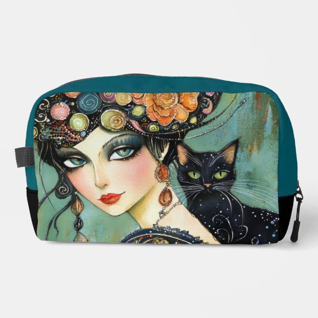 Trousse De Toilette Femme élégante et chat (Recto)