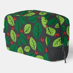 Trousse De Toilette Feuilles verts, Berries Rouges, Motif Des Feuilles