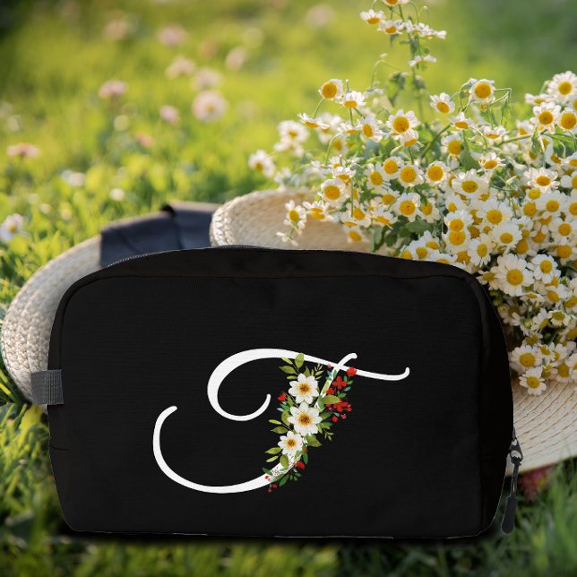 Trousse De Toilette Fleur rouge initiale de monogramme classique cadea (Créateur téléchargé)