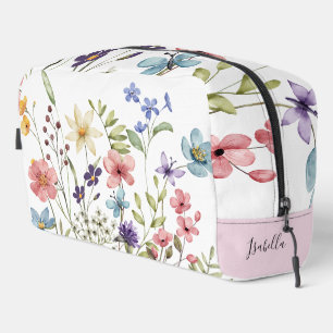 Trousse De Toilette Fleur sauvage romantique Aquarelle Nom du monogram