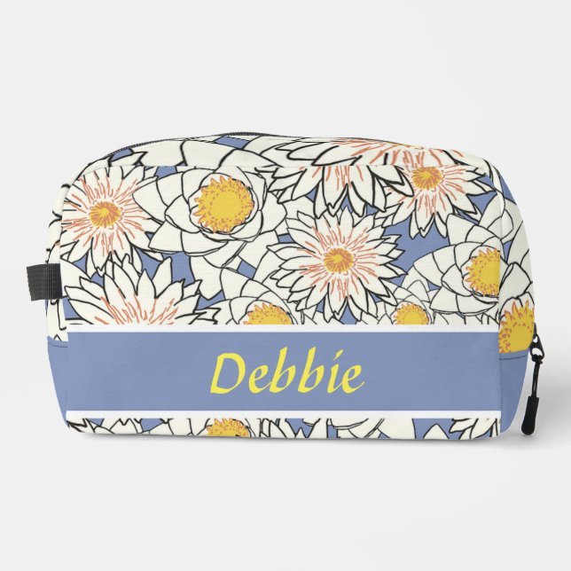 Trousse De Toilette Fleurs blanches en bleu (Recto)