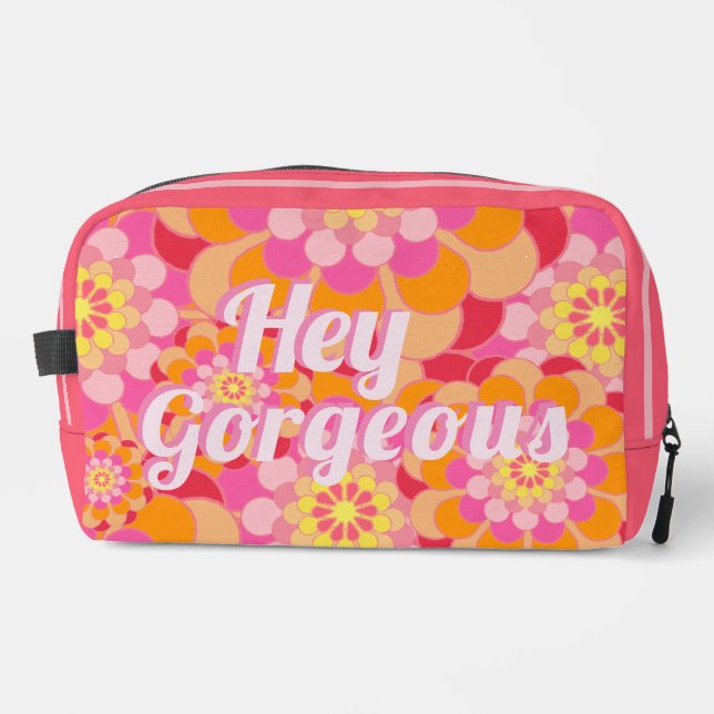 Trousse De Toilette Fleurs Roses Oranges Hippy Retro Hey Gorgeous (Recto)