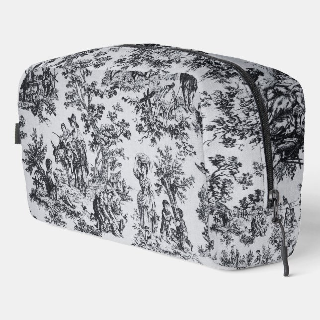 Trousse De Toilette Française toile de jouy noir et blanc élégant (Coin droit)