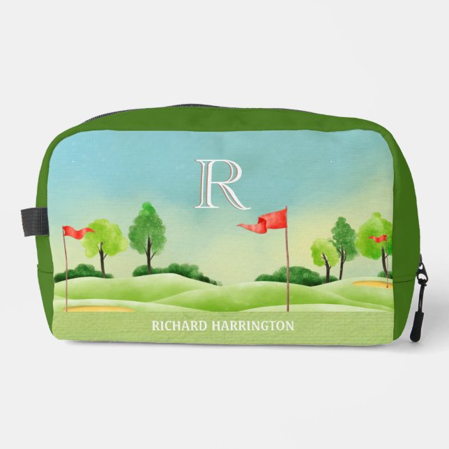 Trousse De Toilette Golf Thème Parcours Greens Monogramme Nom (Recto)