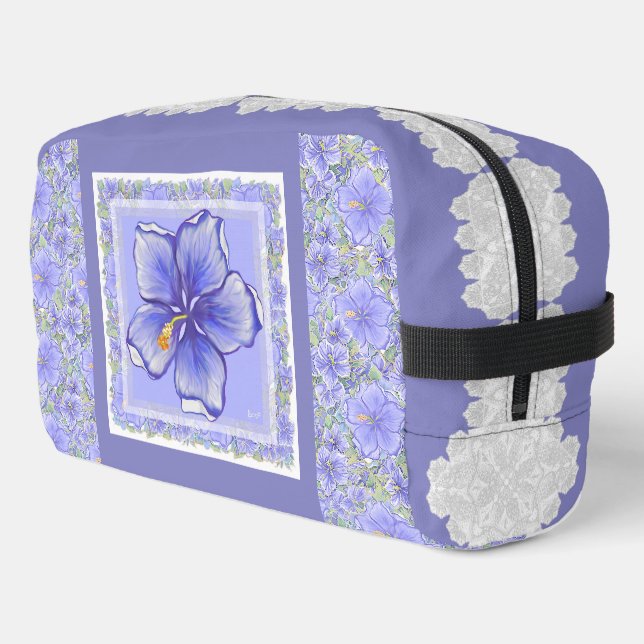 Trousse De Toilette Hibiscus & dentelle BLEU (Coin gauche)