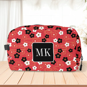 Trousse De Toilette Initiales du monogramme rouge Sakura en fleurs