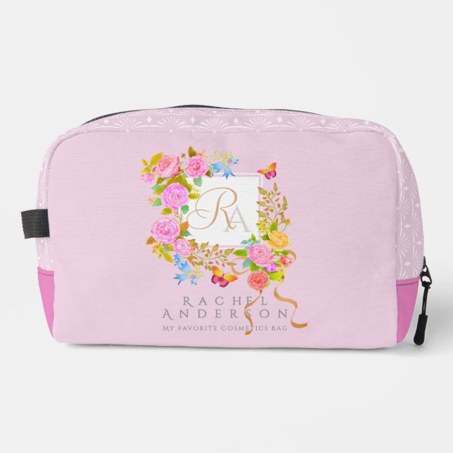 Trousse De Toilette Jardin fleuri romantique monogramme rose (Recto)