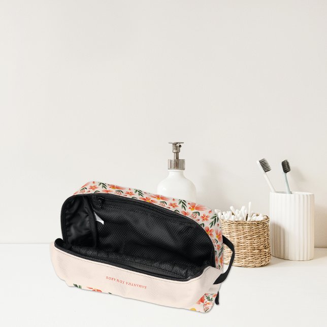 Trousse De Toilette Joli monogramme floral | Rose et pêche (Créateur téléchargé)