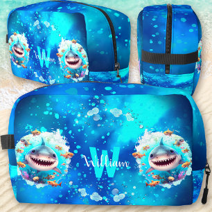 Trousse De Toilette Joli requin Cool garçon Océan bleu Nom