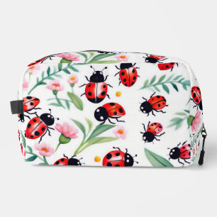 Trousse De Toilette Jolies coccinelles et motif fleurs blanc