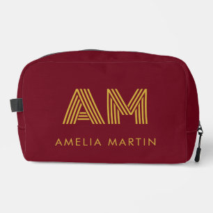 Trousse De Toilette Luxueux Monogramme Initial Or Rouge Bourgogne