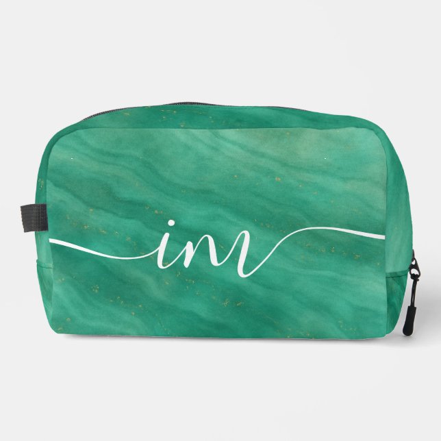 Trousse De Toilette Marbre Abstrait vert avec initiales personnalisées (Recto)