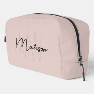 Trousse De Toilette Marque Moderne Monogramme Nom Écriture Rose Pâle