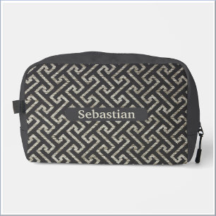 Trousse De Toilette Masculine Motif Maze Beige Noir