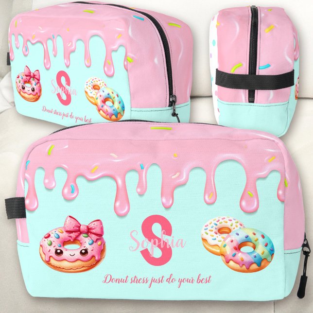 Trousse De Toilette Mignonne Donut goutte glace douce fille rose Nom d (Cute Donut Dots Dripping Sweet Girl Pink Bow Name Dopp Kit)