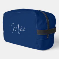 Moderne Elégant Bleu Blanc Monogramme Voyage Cosmé