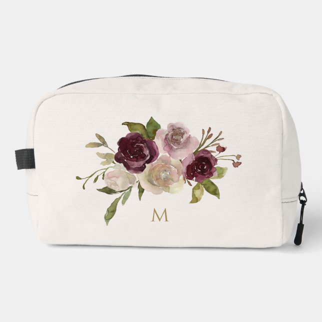 Trousse De Toilette Monogramme d'aquarelle florale rose-bourgogne mode (Recto)