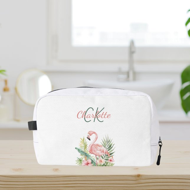 Trousse De Toilette Monogramme d'été tropical de flamant rose (Créateur téléchargé)