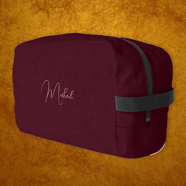 Trousse De Toilette Monogramme d'or de Bourgogne moderne Hommes Femmes (Modern Burgundy Gold Monogram Mens Womens Travel Dopp Kit)