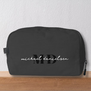 Trousse De Toilette Monogramme initial du script noir et blanc moderne