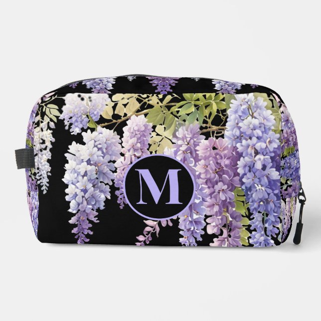 Trousse De Toilette Monogramme mauve glycine aquarelle florale (Recto)