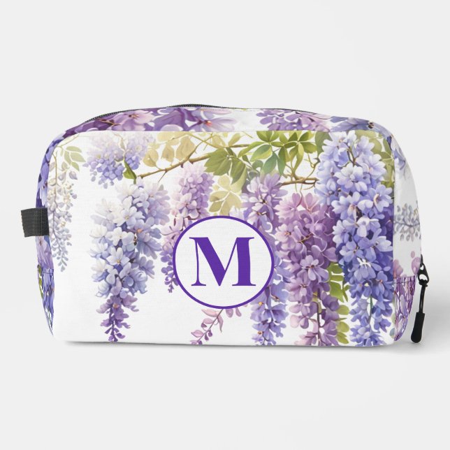 Trousse De Toilette Monogramme mauve glycine aquarelle florale (Recto)